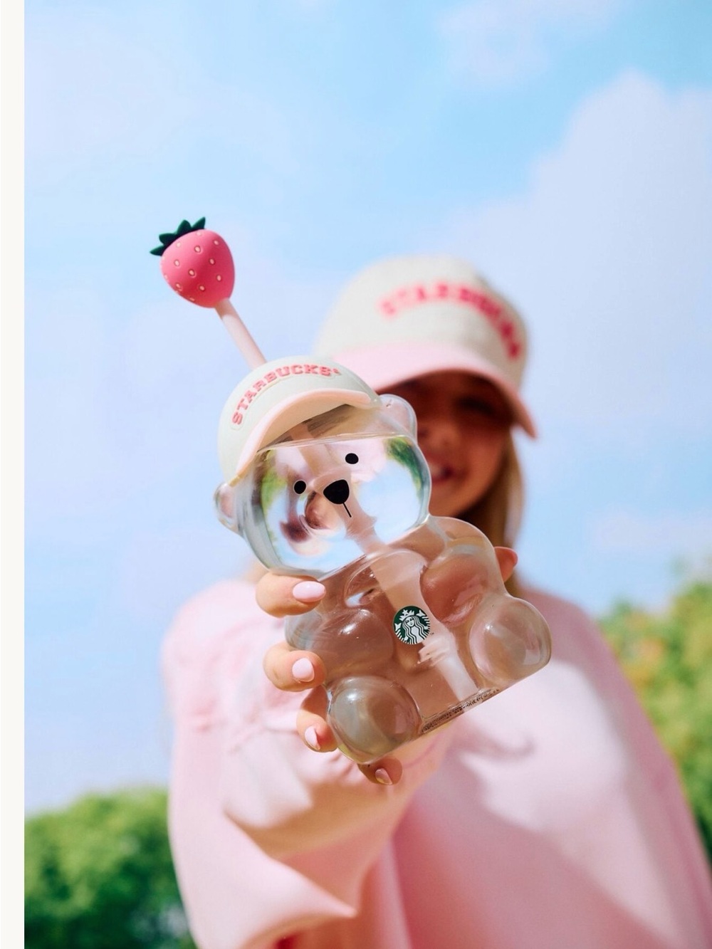 Starbucks Pink Bear Straw Cup with Strawberry Topper
